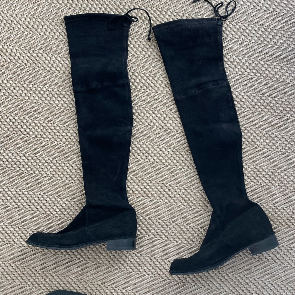 Stuart Weitzman Lowland Over the Knee Boots in Black Suede sz 8 1/2